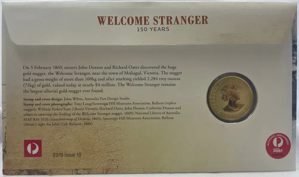 2019 1 Dollar PNC Welcome Stranger Gold Nugget Brisbane Money Expo Gold Overprint product image
