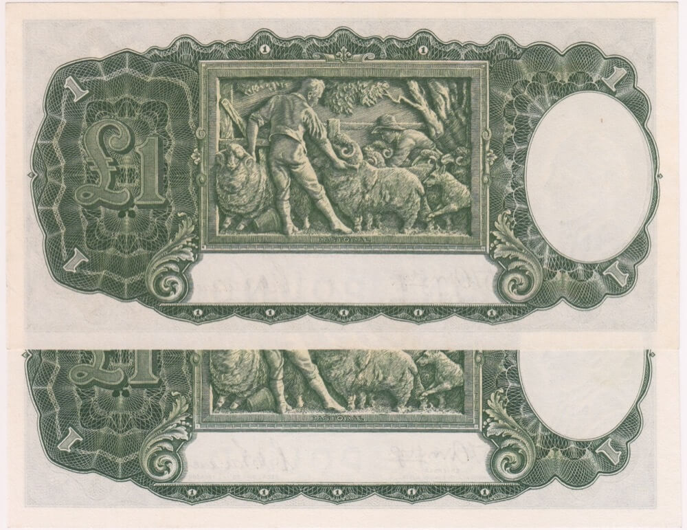 1942 One Pound Consecutive Pair Armitage/McFarlane R30A good Extremely Fine