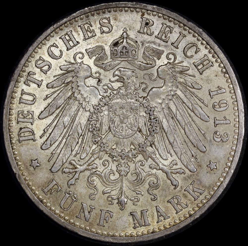 German States (Prussia) 1913 Silver 5 Marks KM#536 GEF product image