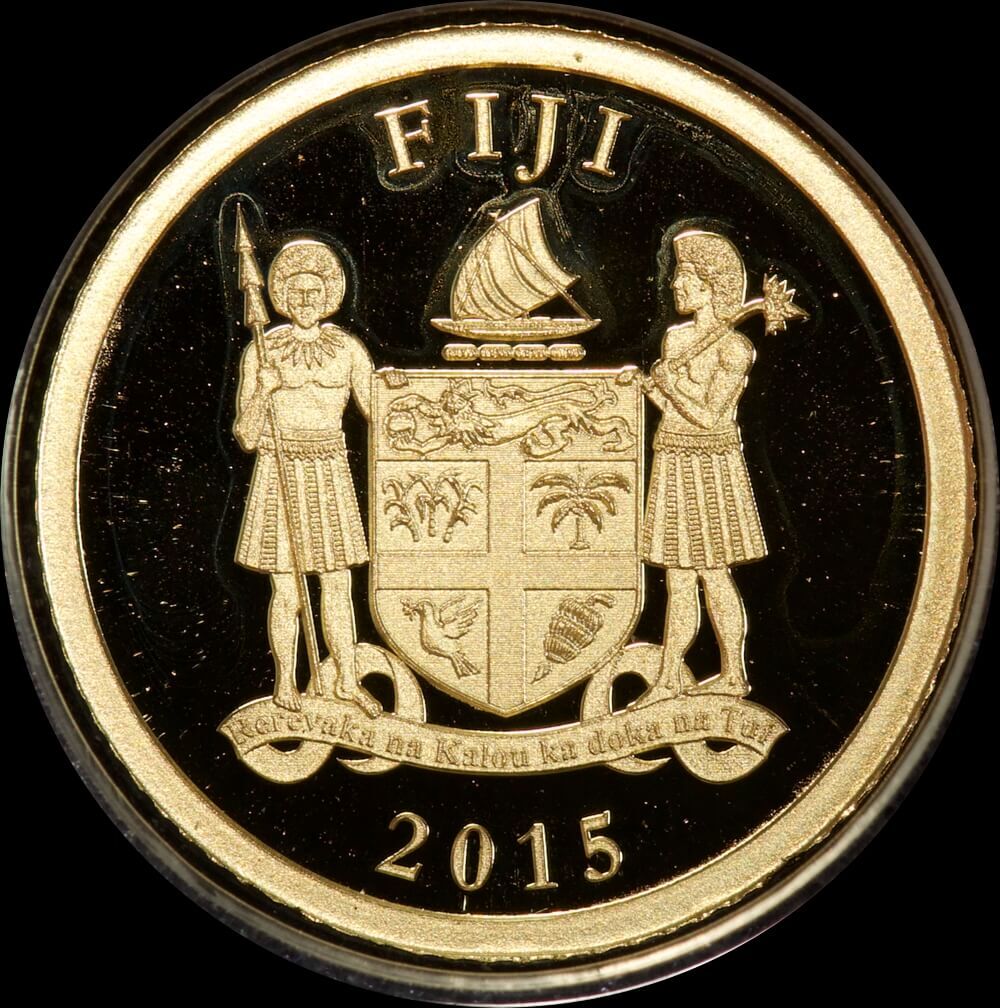 Fiji 2015 Gold 1 Dollar Half Gram Coin Penny Black Postal Stamp