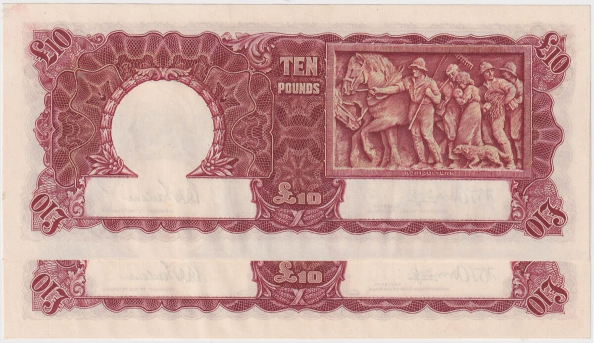 1943 Ten Pound Consecutive Pair Armitage/McFarlane R59 PCGS Choice Unc 63-64