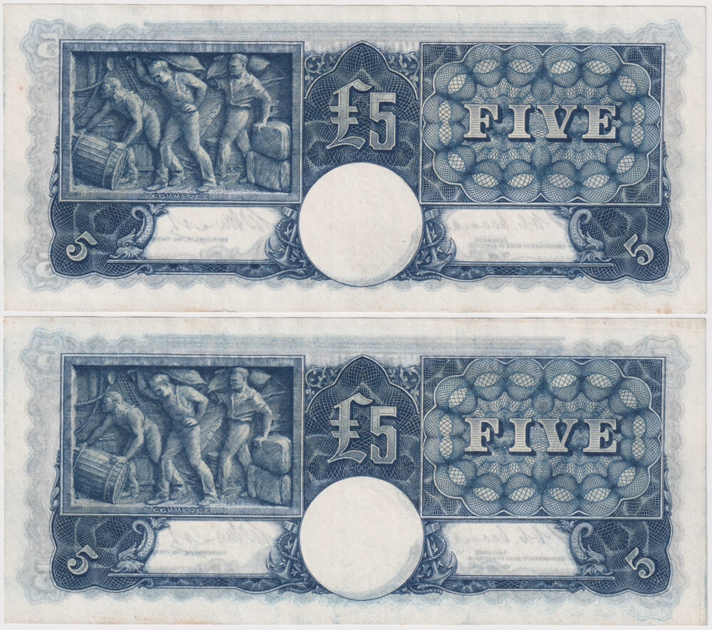 1949 Five Pound Consecutive Pair Coombs/Watt R47 Extremely Fine