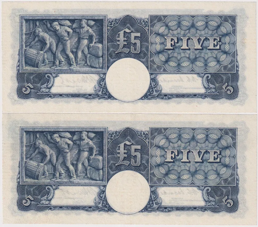 1949 Five Pound Consecutive Pair Coombs/Watt R47 Extremely Fine