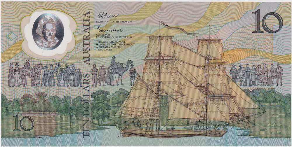 1988 $10 Note Bicentennial 2nd issue AB 10 First prefix Johnston/Fraser R310BF about Unc