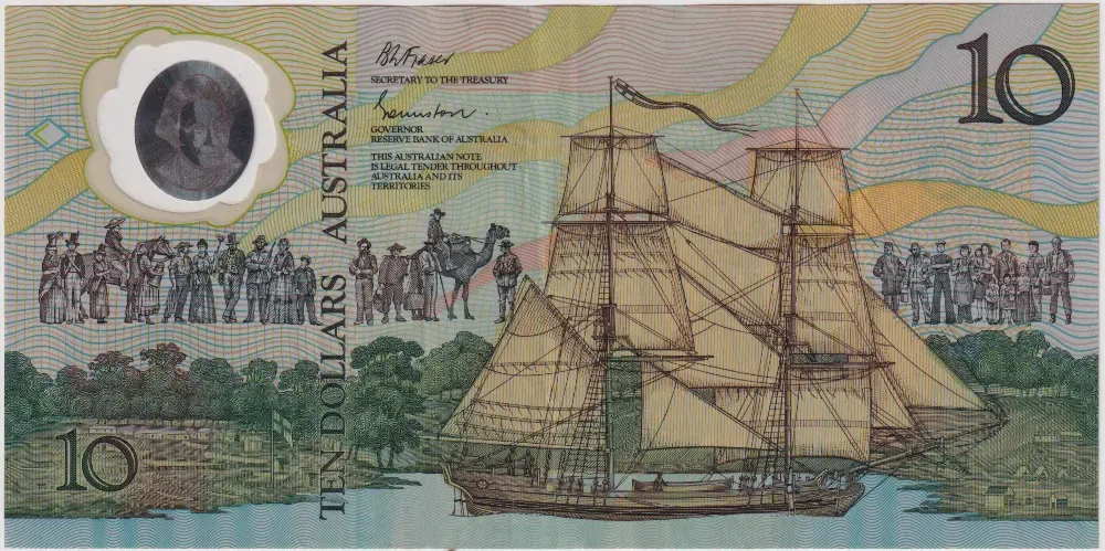 1988 $10 Note Bicentennial 2nd Series Johnston/Fraser AB57 Last Prefix R310bL good VF