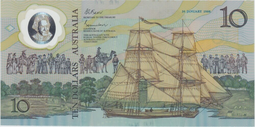 1988 $10 Note Bicentennial Commemorative AA Serials Johnston/Fraser R310C Uncirculated