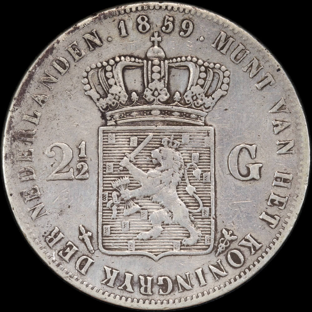 Netherlands 1859 Silver 2 1/2 Guilder KM# 82 Very Fine product image