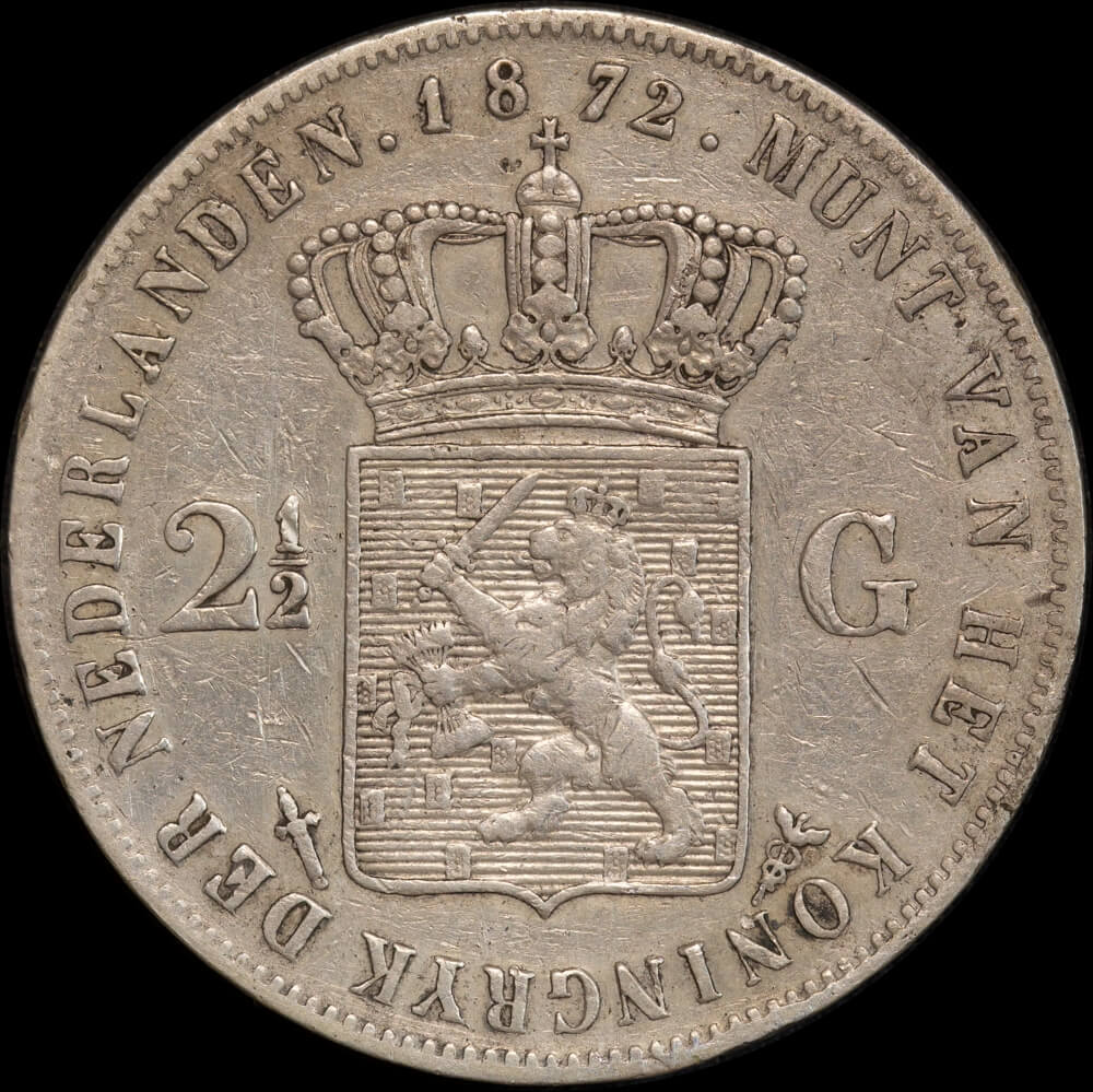 Netherlands 1872 Silver 2 1/2 Guilder KM# 82 Very Fine product image