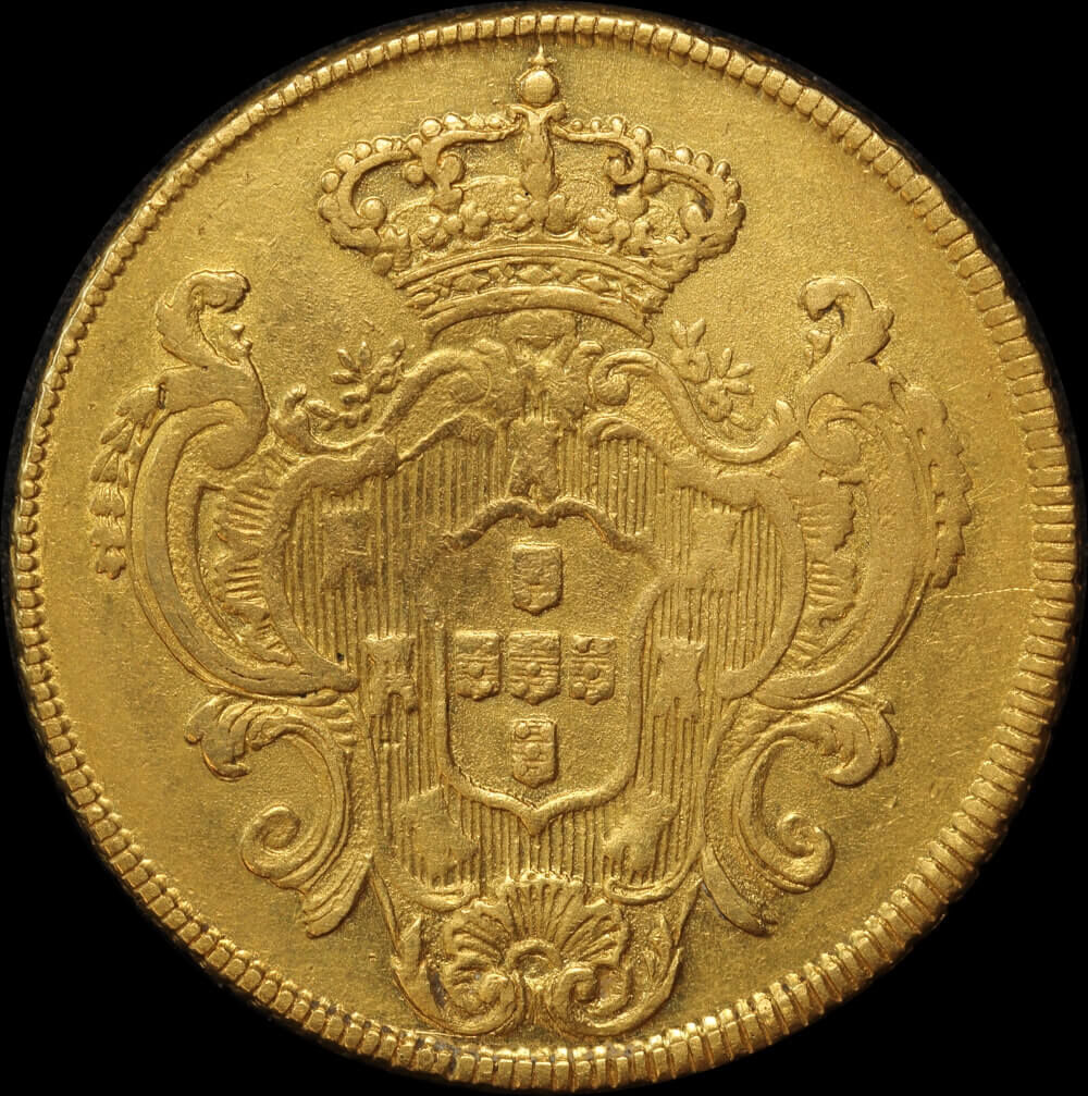 Brazil (Bahias) Gold 6,400 Reis 1779-B KM# 199.1 Very Fine