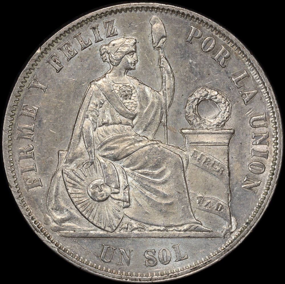 Peru 1867 Silver Sol KM# 196 good EF product image