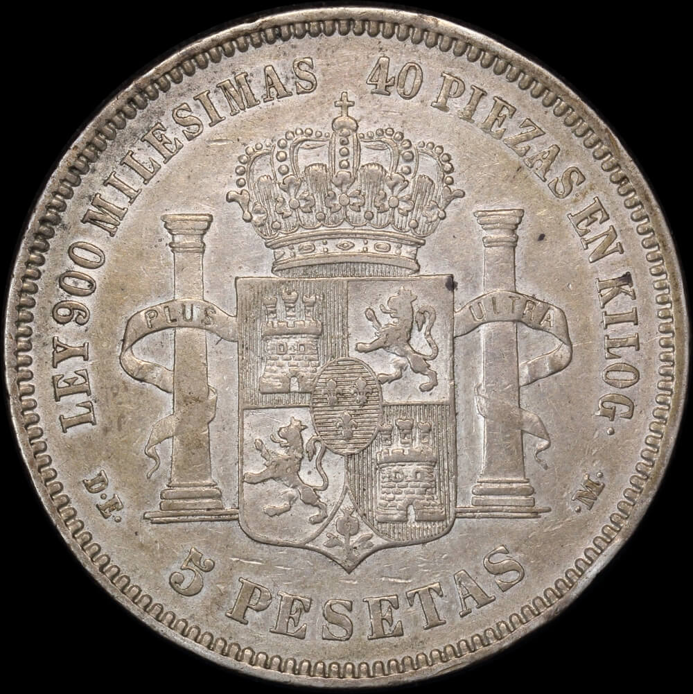 Spain 1876 Silver 5 Pesetas KM#671 good VF product image