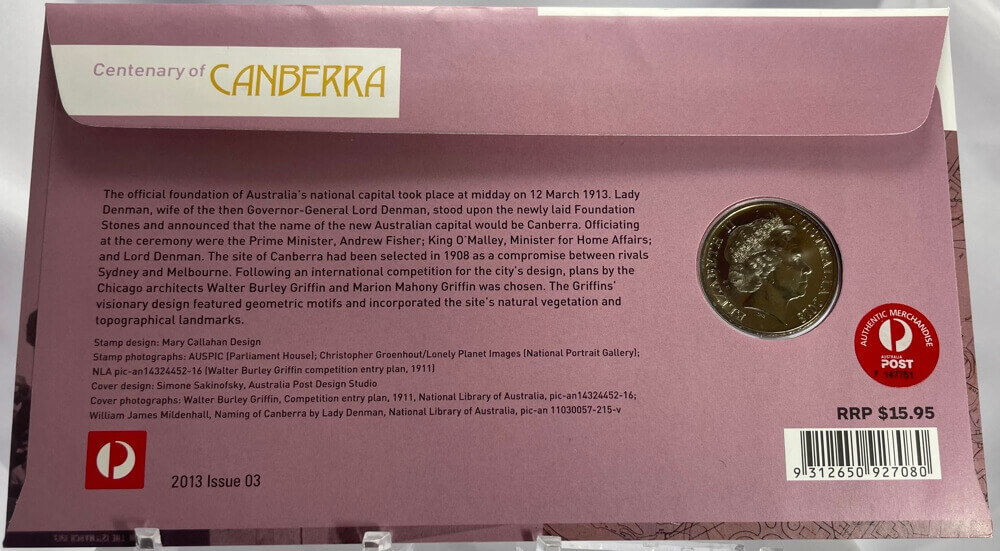2013 20 Cent PNC Centenary of Canberra