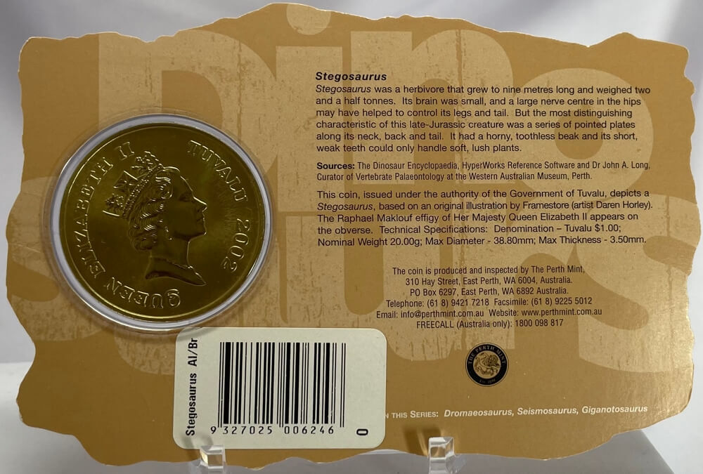 Tuvalu 2002 1 Dollar Uncirculated Coin Dinosaurs Stegosaurus product image