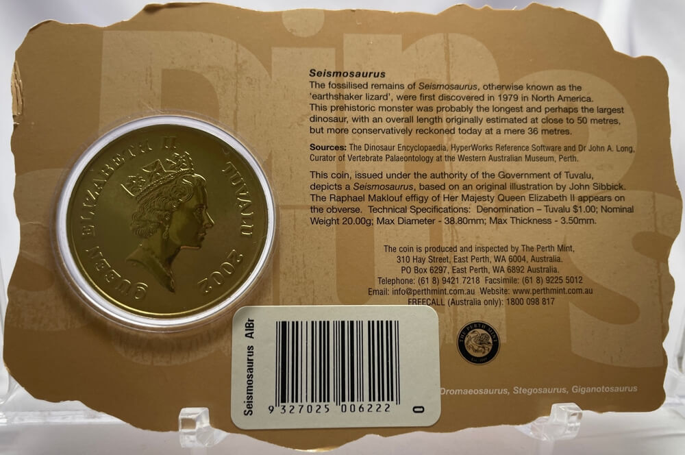 Tuvalu 2002 1 Dollar Uncirculated Coin Dinosaurs Seismosaurus product image