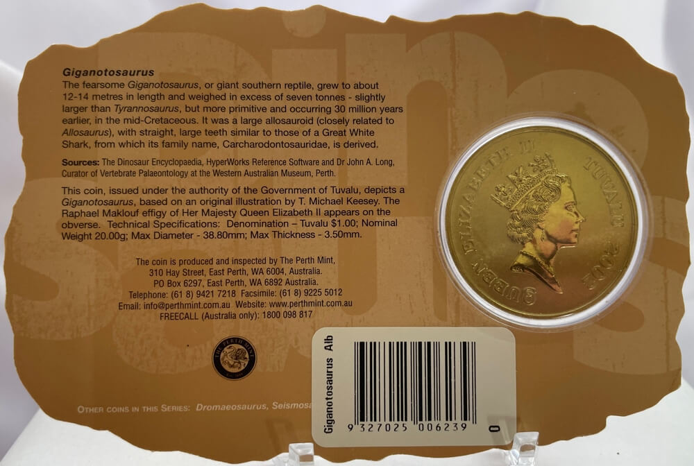 Tuvalu 2002 1 Dollar Uncirculated Coin Dinosaurs Giganotosaurus product image