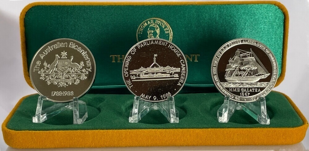 1988 Bicentennial / Royal Visit Sterling Silver 3 Medallion Set‚Äã Stokes Mint