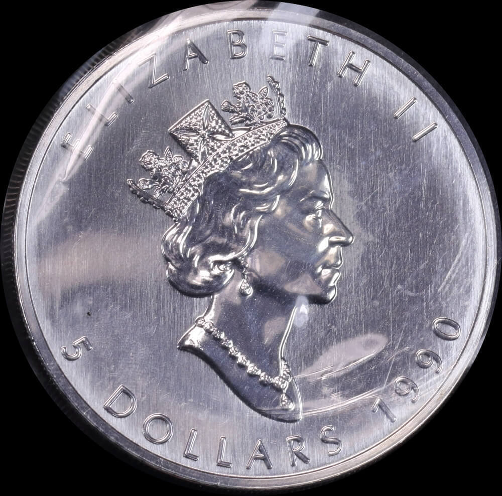 Canada 1990 Silver 5 Dollar 1oz Maple Leaf Uncirculated product image