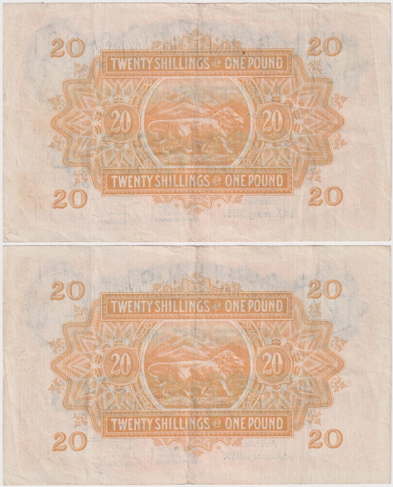 East Africa 1955 Consecutive Pair 20 Shillings Pick#35c PCGS VF35