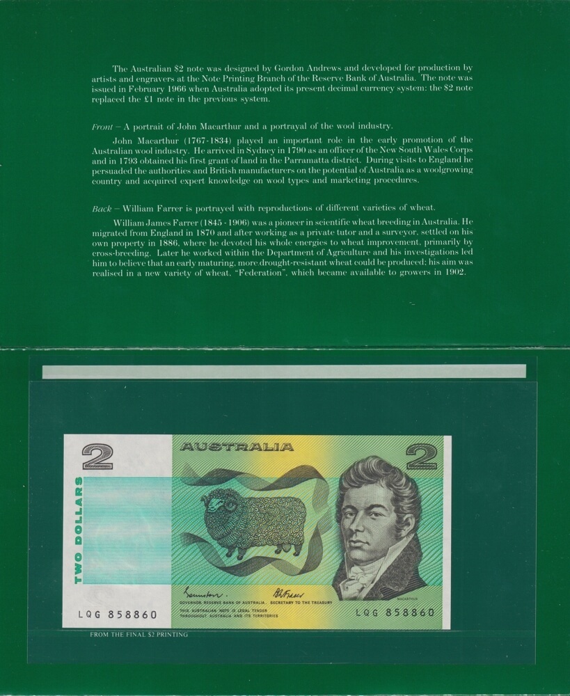 1991 $2 Note Folder Johnston/Fraser Sydney International Coin Fair