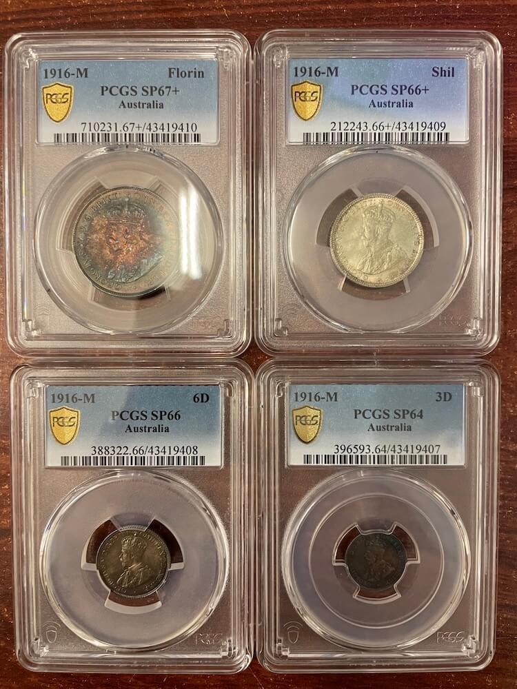 1916 Melbourne Specimen Silver 4 Coin Set in Presentation Case PCGS SP64 ~ SP67+ product image