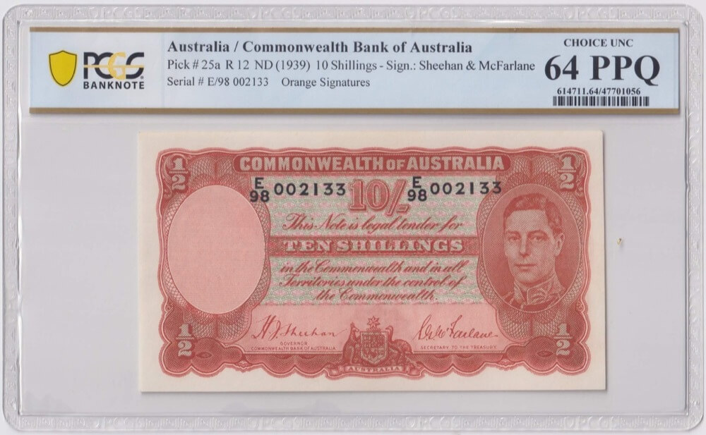 1939 Ten Shilling Sheehan/McFarlane R12 Choice Unc PCGS 64 PPQ product image