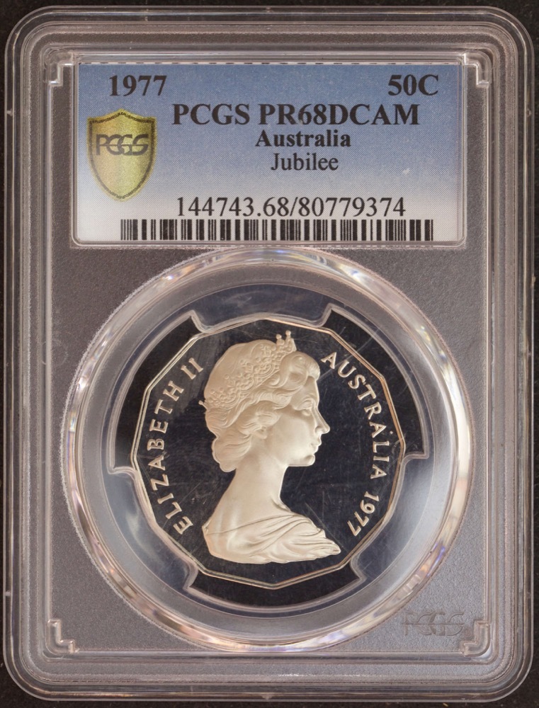 1977 50 Cent Coin QEII Silver Jubilee PCGS PR68DCAM product image