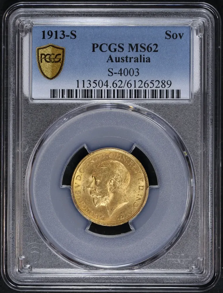 1913 Sydney George V Large Head Sovereign Uncirculated (PCGS MS62) product image