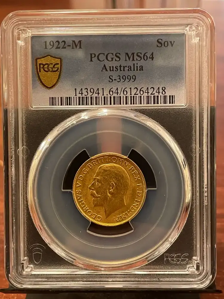 1922 Melbourne George V Large Head Sovereign PCGS MS64 product image