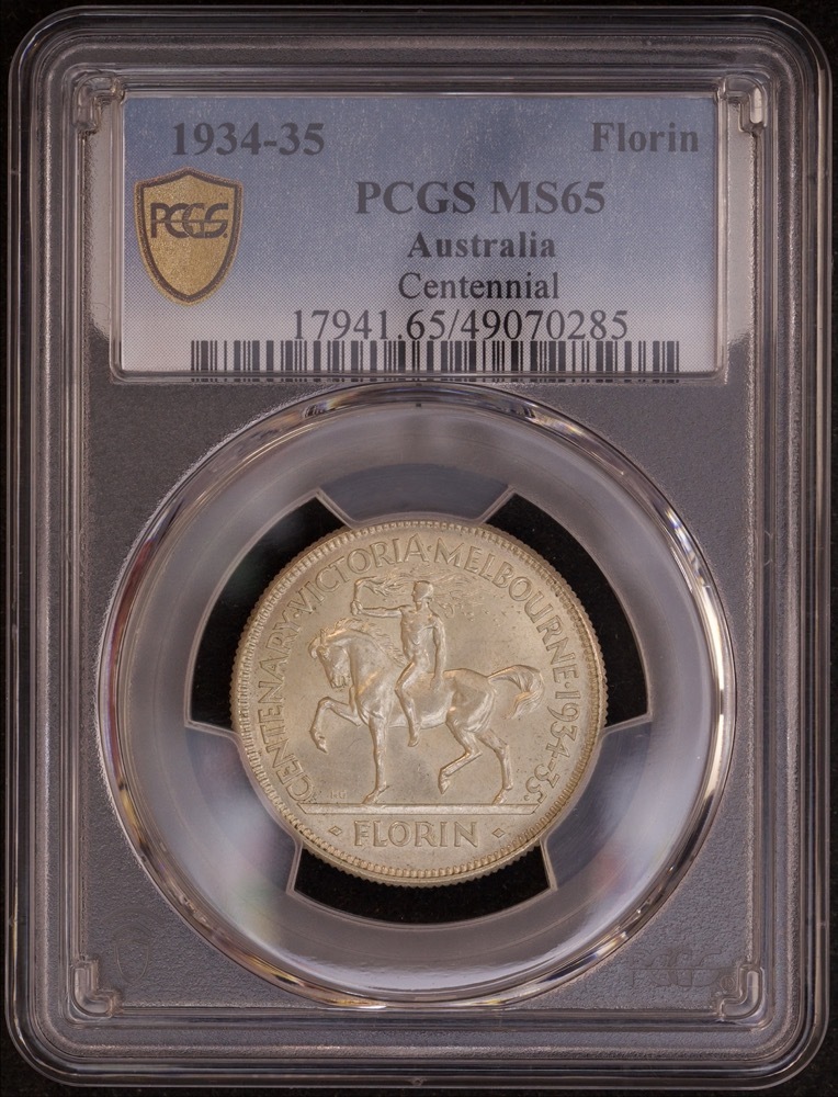 1934/5 Florin Melbourne Centenary Gem Unc (PCGS MS65) product image