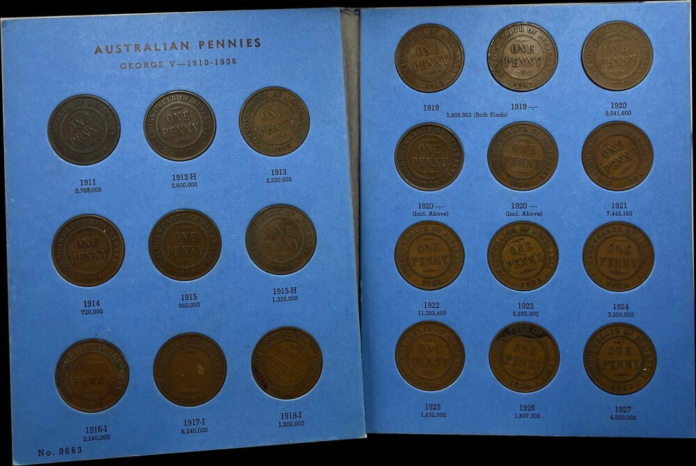 Set of Australian Pennies (1911 1964) 75 coins Sterling & Currency