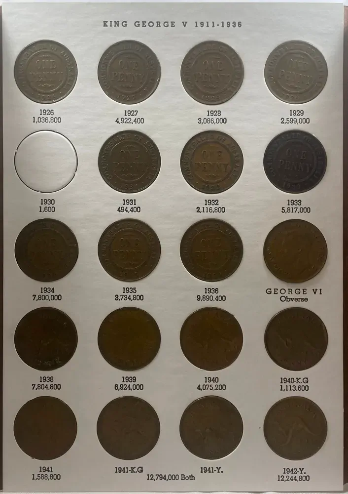Complete Set of Australian Pennies (1911 - 1964) 75 coins, inc 1925 and 1946 ex 1930 product image