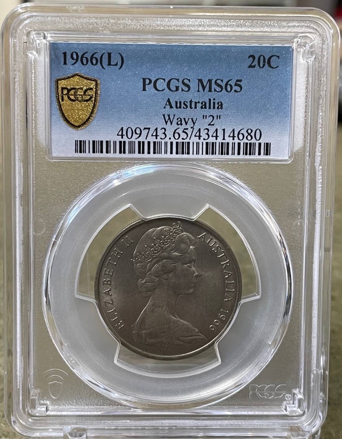 1966 20 Cent Wavy Baseline Gem Unc (PCGS MS65) product image