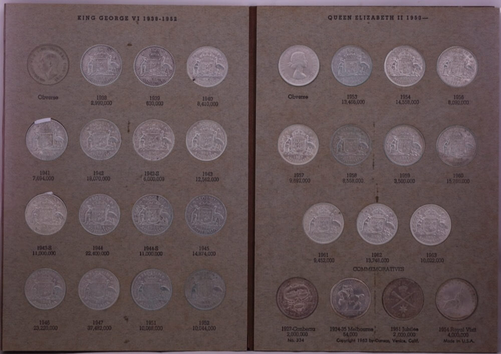 Complete Set of Australian Florins in Pressin Album (1910 - 1964) Includes 1932 and Melbourne Centenary product image