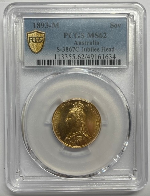 1893 Melbourne Jubilee Head Sovereign Unc (PCGS MS62) product image