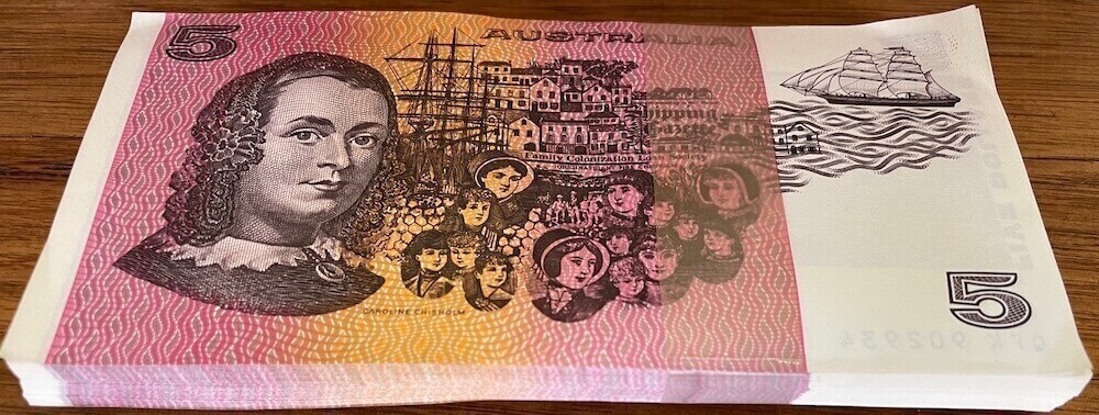 1990 $5 Note Bundle R212 Fraser/Higgins Uncirculated product image