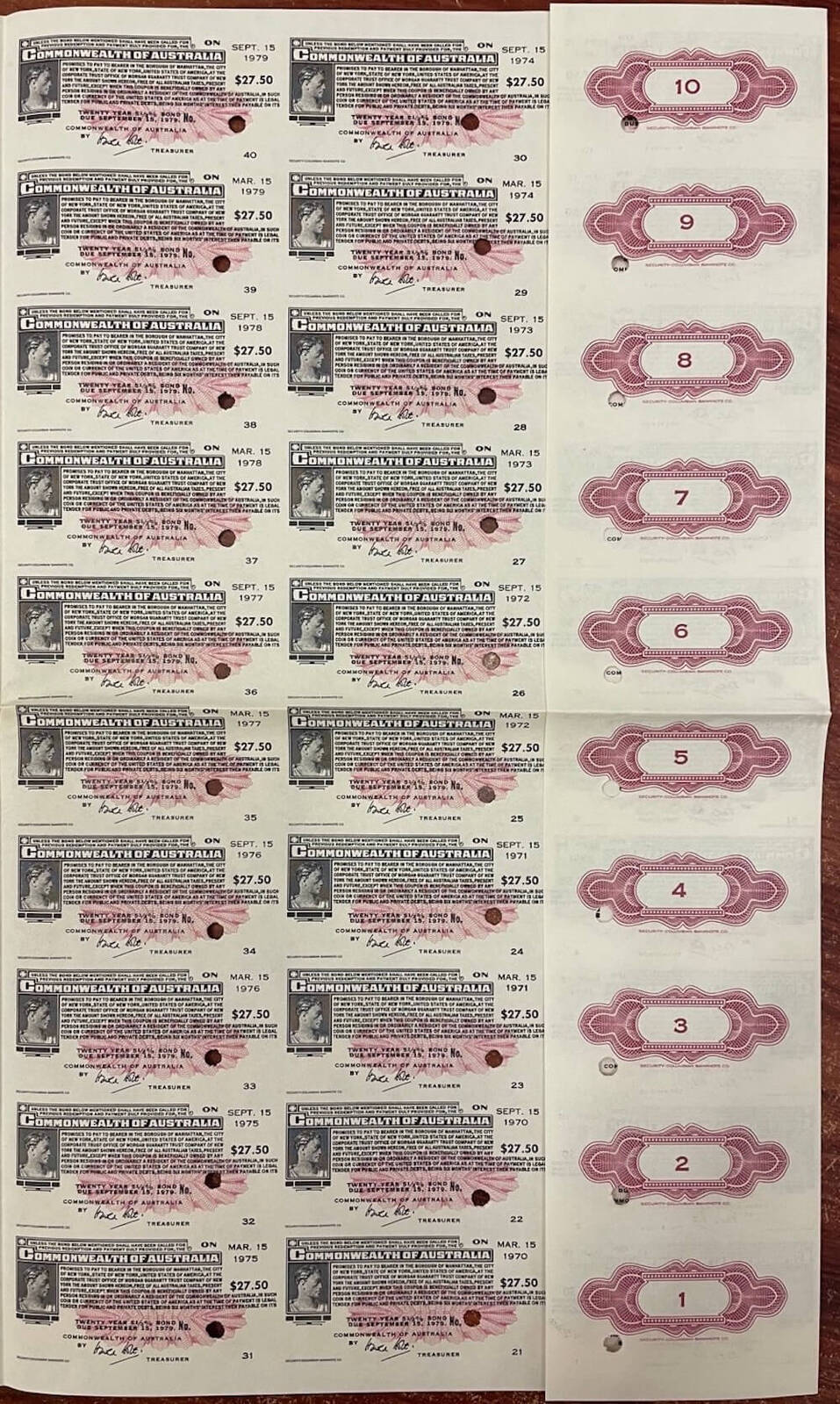 Australia 1959 1000 Dollar Unissued Commonwealth Treasury Bond product image