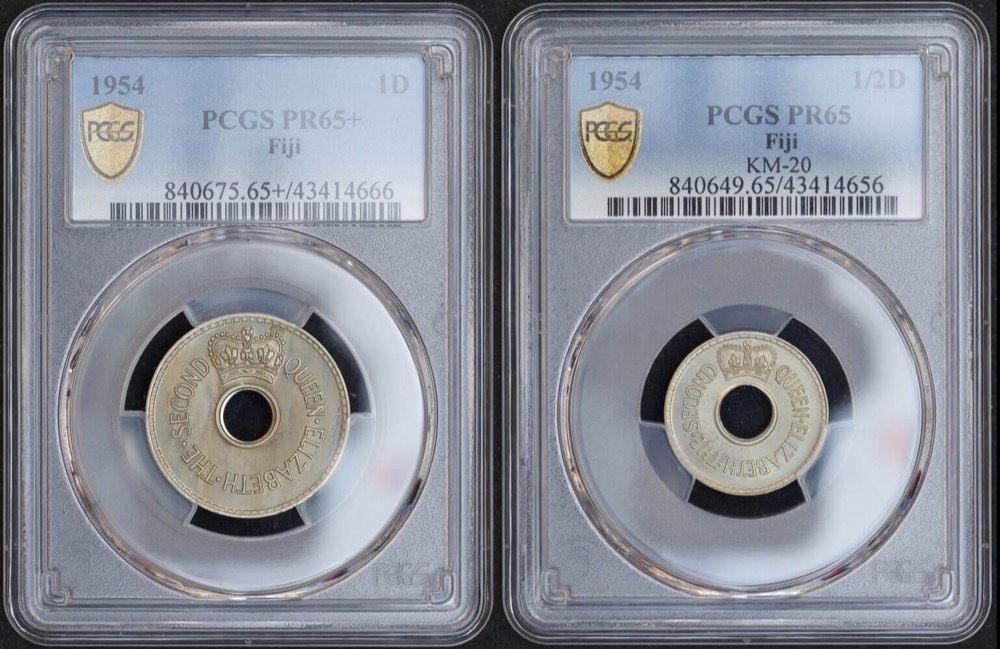 Fiji 1954 Copper Nickel Proof Pair Penny/Halfpenny PCGS PR65 product image