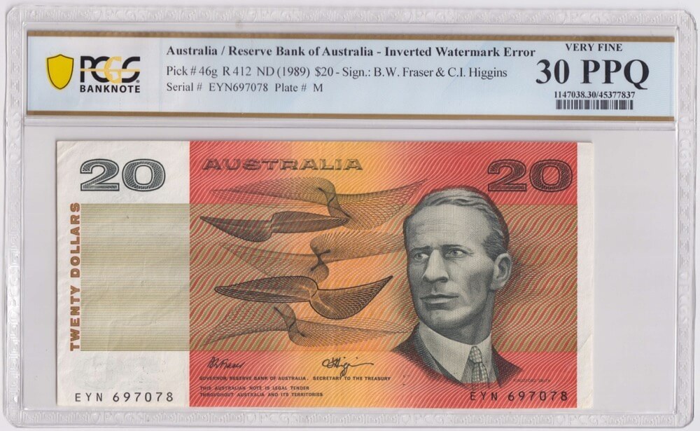 1990 $20 Error Note Fraser/Higgins R412 Inverted Sheet PCGS VF30 PPQ product image