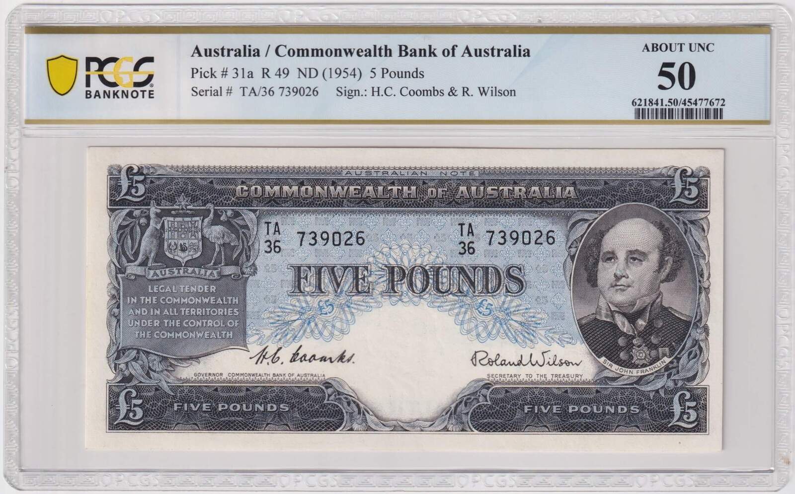 1954 Five Pound Coombs/Wilson R49 PCGS AU50 product image