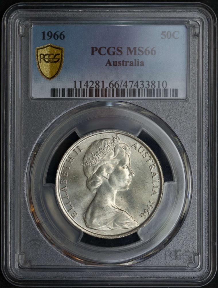 Australia 1966 50c Silver Round PCGS MS66 Sterling & Currency