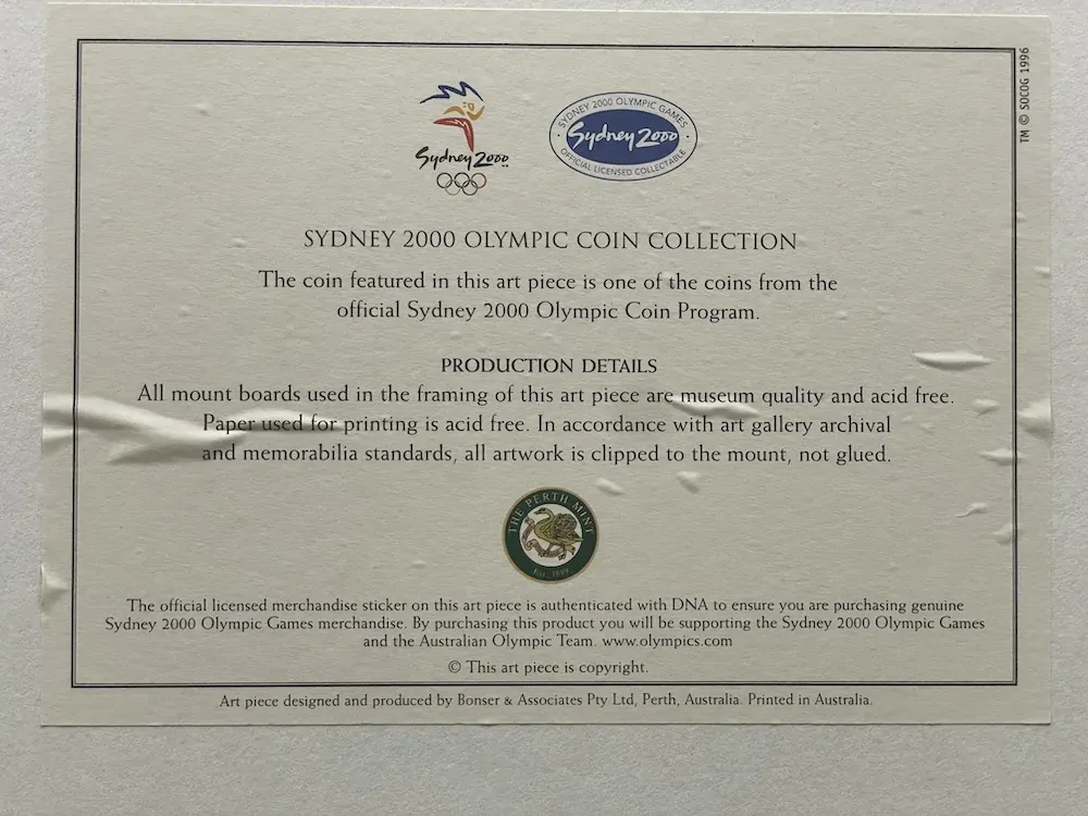 Sydney 2000 Olympic Silver 1 Ounce Proof Coin in Frame - Kangaroo and Grasstrees product image