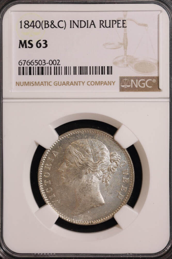 India (British) 1840 Silver Rupee KM# 458.2 NGC MS63 product image