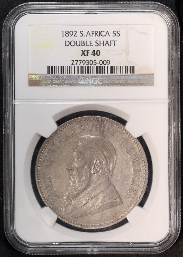 South Africa 1892 Silver 5 Shillings KM#8.2 Double Shaft NGC XF40 product image