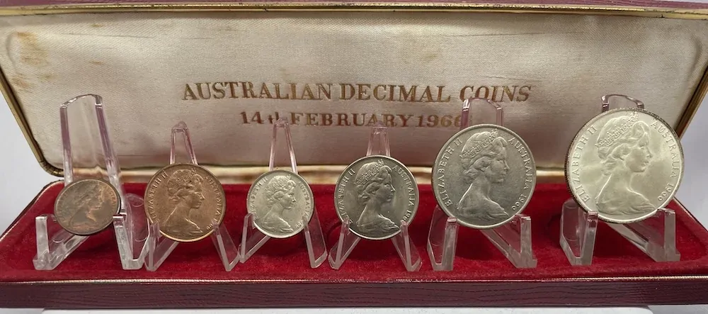 1966 Australian Decimal Coins Set Red Leatherette Case  product image