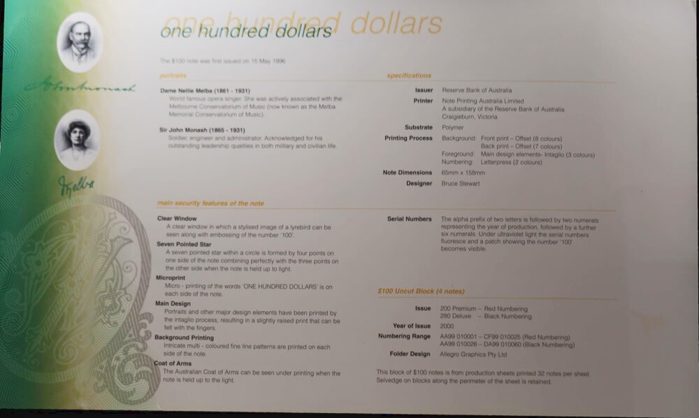 1999 100 Dollars Uncut Block of Four Premium Red Serials product image