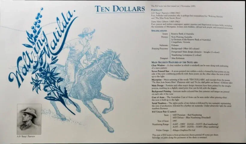 1997 10 Dollar Uncut Vertical Pair Deluxe Blue Serials product image