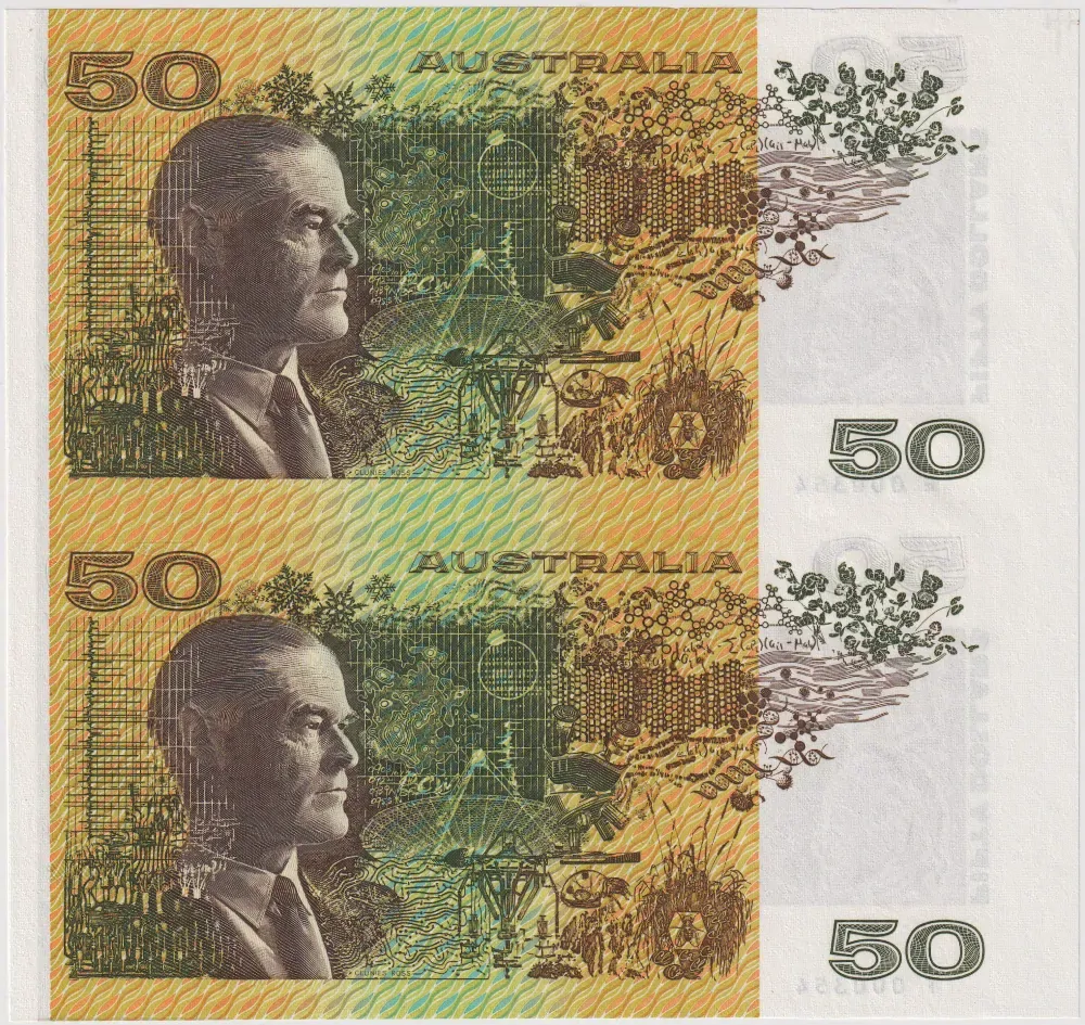1994 50 Dollar Uncut Vertical Pair Black Serials product image