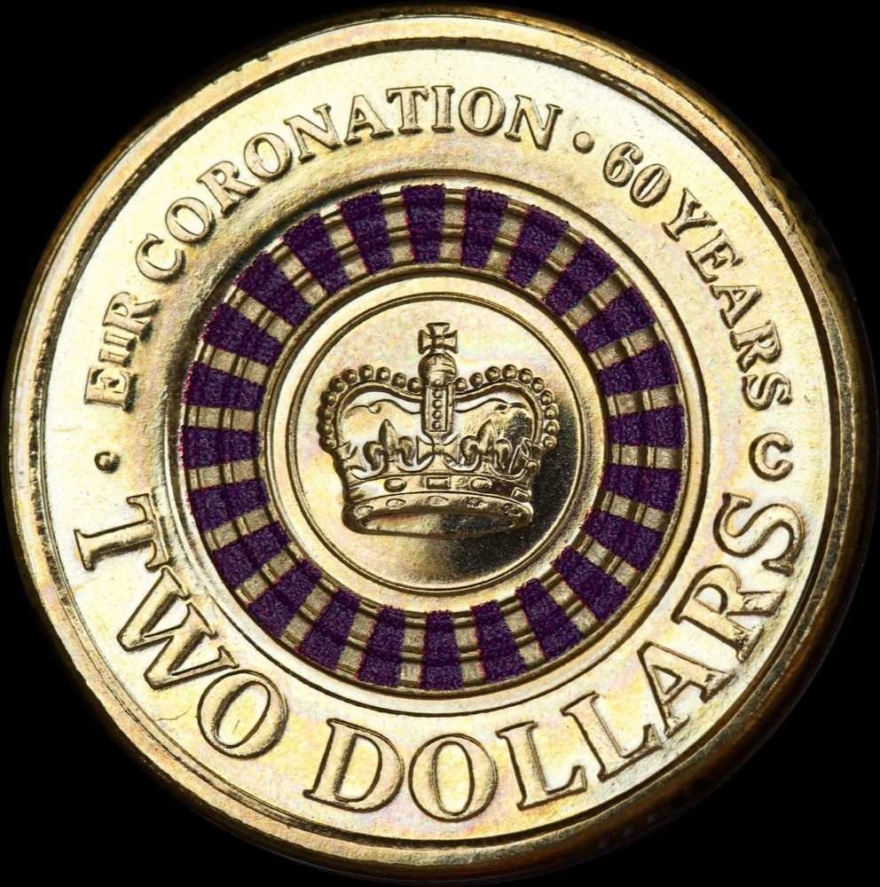2013 2 Dollar Coin C Mintmark in Folder Coronation Purple Crown product image