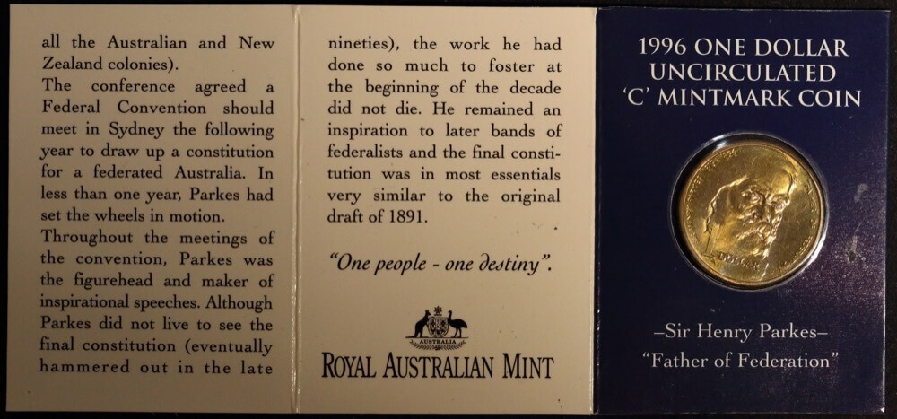 1996 1 Dollar Set of 5 Mintmark Coins Henry Parkes  product image