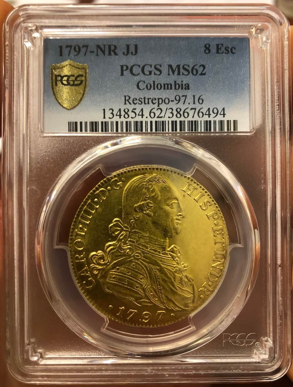 Colombia 1797-JJ Gold 8 Escudos KM# 62.1 PCGS MS62 product image
